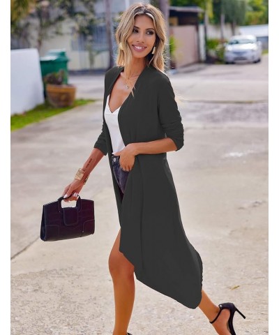 Women's Duster Long Sleeve Cardigan Asymmetric Hem Lightweight Long Open Front Drape Cardigans S-3XL F-dark Gray $10.50 Sweaters