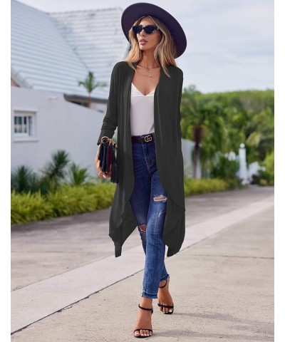 Women's Duster Long Sleeve Cardigan Asymmetric Hem Lightweight Long Open Front Drape Cardigans S-3XL F-dark Gray $10.50 Sweaters