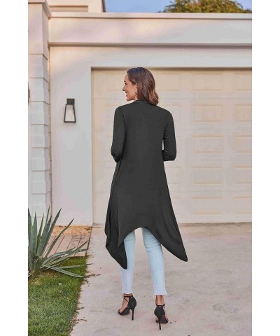 Women's Duster Long Sleeve Cardigan Asymmetric Hem Lightweight Long Open Front Drape Cardigans S-3XL F-dark Gray $10.50 Sweaters