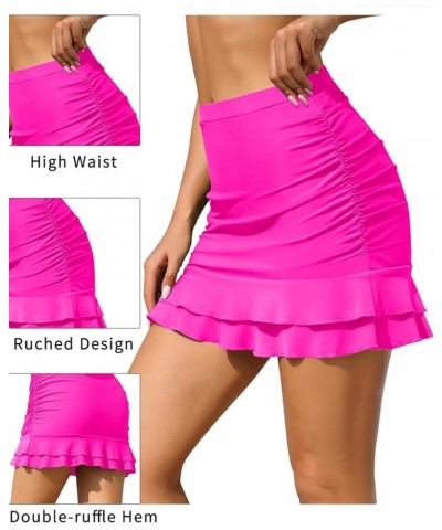 Swim Skirt for Women Tummy Control Bathing Suit Bottoms High Waisted Ruched Skirt Swimsuits with Built-in Brief Pink $12.76 S...