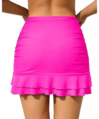 Swim Skirt for Women Tummy Control Bathing Suit Bottoms High Waisted Ruched Skirt Swimsuits with Built-in Brief Pink $12.76 S...