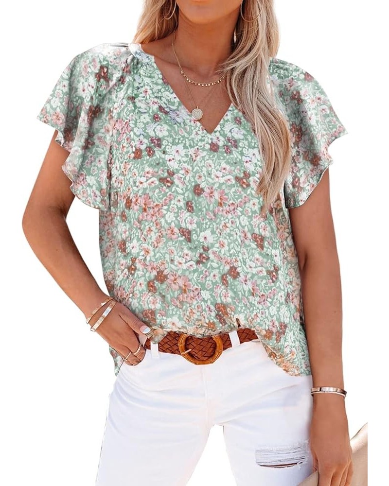 Women's Casual Boho Floral Print V Neck Long Sleeve Loose Blouses Shirts Tops 3 Floral Green $13.46 Blouses