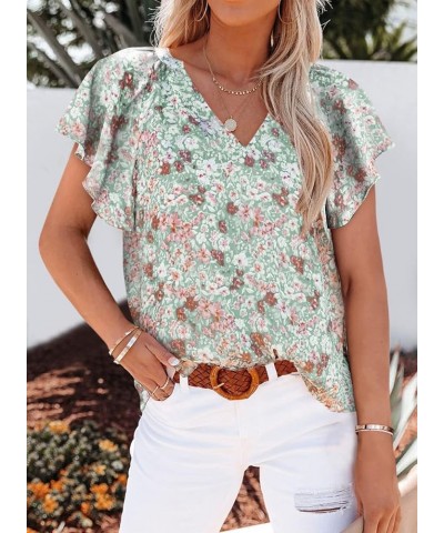 Women's Casual Boho Floral Print V Neck Long Sleeve Loose Blouses Shirts Tops 3 Floral Green $13.46 Blouses