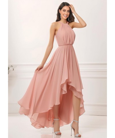 Women's Halter Chiffon Bridesmaid Dresses High Low for Wedding A-Line Pleated Formal Gown with Pockets Dusty Rose $31.34 Dresses