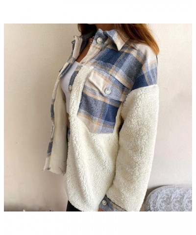 Stylish Color Block Shacket for Women Warm Comfy Flannel Jackets Lapel Button up Long Sleeve Coat with Pockets Blue $16.23 Sh...