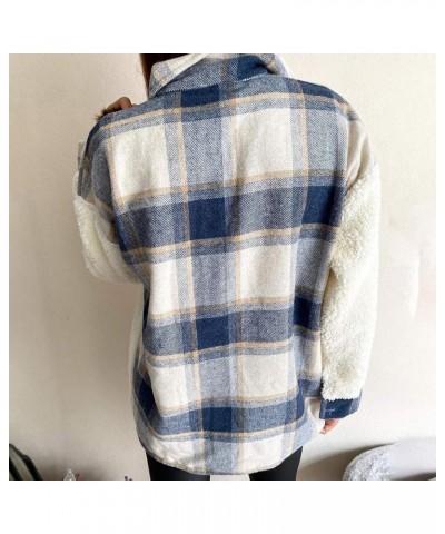 Stylish Color Block Shacket for Women Warm Comfy Flannel Jackets Lapel Button up Long Sleeve Coat with Pockets Blue $16.23 Sh...