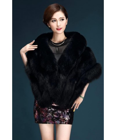 Women Luxury Faux Fur Coat Jackets Wrap Cape Shawl for Wedding Party Black $26.94 Jackets