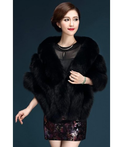 Women Luxury Faux Fur Coat Jackets Wrap Cape Shawl for Wedding Party Black $26.94 Jackets