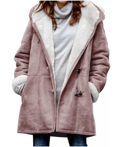 Women's Winter Warm Sherpa Lined Jackets Soft Fuzzy Fleece Long Hoodie Sweatshirt Horn Button Coats for Cold Weather Pink $13...