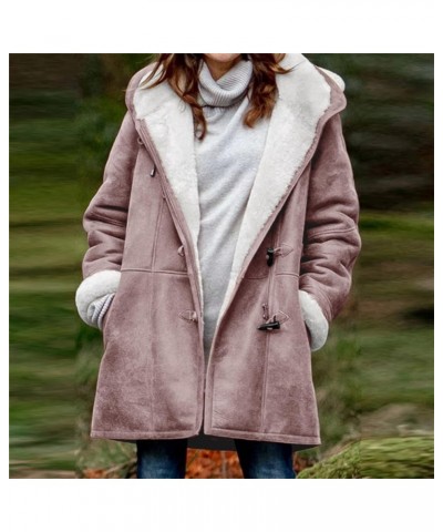 Women's Winter Warm Sherpa Lined Jackets Soft Fuzzy Fleece Long Hoodie Sweatshirt Horn Button Coats for Cold Weather Pink $13...