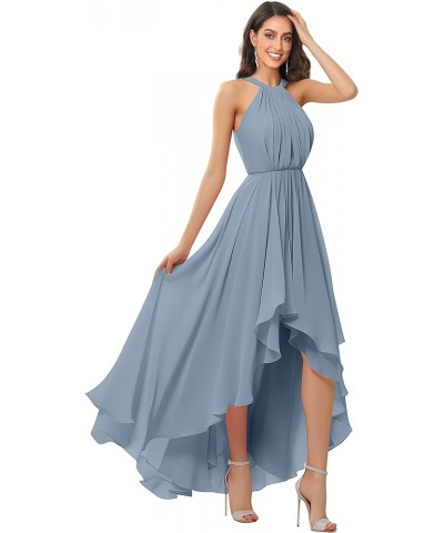 Women's Halter Chiffon Bridesmaid Dresses High Low for Wedding A-Line Pleated Formal Gown with Pockets Dusty Rose $31.34 Dresses