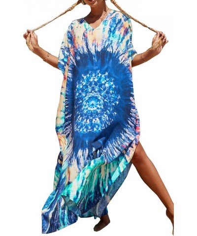 Women's Summer Long Beach Dress Kimono Maxi Kaftan Cover ups A Blue Khaki Green $16.79 Swimsuits