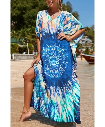 Women's Summer Long Beach Dress Kimono Maxi Kaftan Cover ups A Blue Khaki Green $16.79 Swimsuits