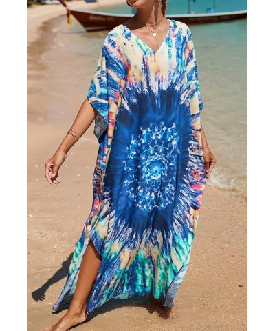 Women's Summer Long Beach Dress Kimono Maxi Kaftan Cover ups A Blue Khaki Green $16.79 Swimsuits