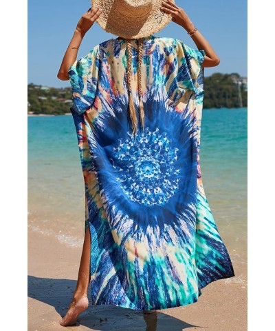 Women's Summer Long Beach Dress Kimono Maxi Kaftan Cover ups A Blue Khaki Green $16.79 Swimsuits