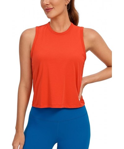 Pima Cotton Cropped Tank Tops for Women High Neck Crop Workout Tops Sleeveless Athletic Gym Shirts Brick Orange $11.75 Active...