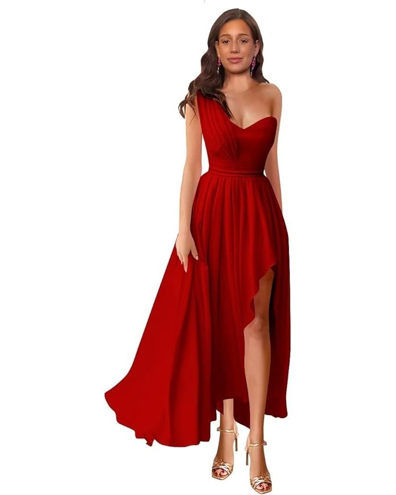 Women's Chiffon One Shoulder Bridesmaid Dresses for Wedding Slit High Low Prom Dresses Flowy Formal Evening Gowns Red $25.85 ...