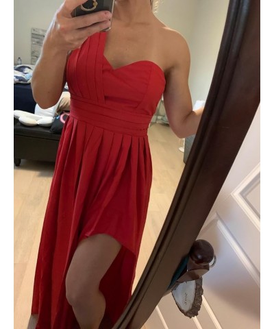 Women's Chiffon One Shoulder Bridesmaid Dresses for Wedding Slit High Low Prom Dresses Flowy Formal Evening Gowns Red $25.85 ...