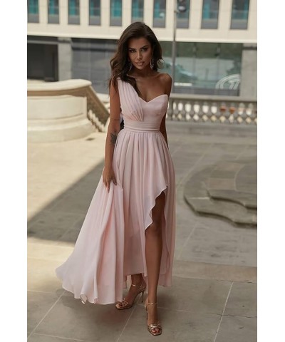 Women's Chiffon One Shoulder Bridesmaid Dresses for Wedding Slit High Low Prom Dresses Flowy Formal Evening Gowns Red $25.85 ...