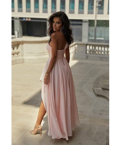 Women's Chiffon One Shoulder Bridesmaid Dresses for Wedding Slit High Low Prom Dresses Flowy Formal Evening Gowns Red $25.85 ...