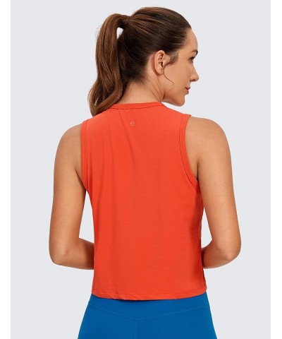 Pima Cotton Cropped Tank Tops for Women High Neck Crop Workout Tops Sleeveless Athletic Gym Shirts Brick Orange $11.75 Active...