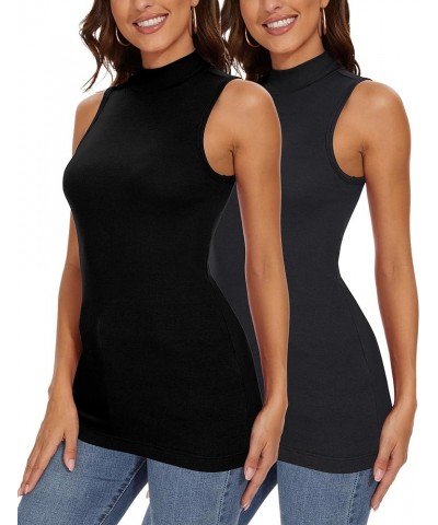 Sleeveless Mock Turtleneck Shirts for Women Cotton Ribbed Tank Tops Stretch Fitted Base Tee Tops 2 Packs Black/Dark Grey $15....