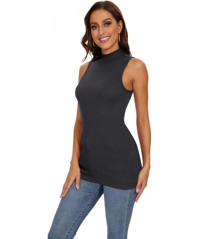 Sleeveless Mock Turtleneck Shirts for Women Cotton Ribbed Tank Tops Stretch Fitted Base Tee Tops 2 Packs Black/Dark Grey $15....