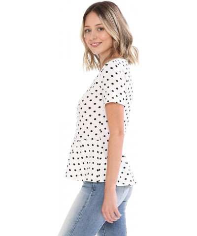 Women's Classic Stretchy Short Sleeve Flare Peplum Blouse Top with Plus Size Stt020_ivorypolkadot $13.56 Blouses