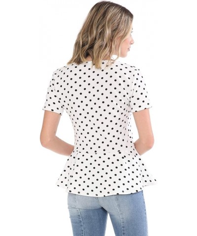 Women's Classic Stretchy Short Sleeve Flare Peplum Blouse Top with Plus Size Stt020_ivorypolkadot $13.56 Blouses