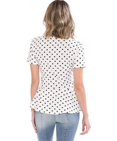 Women's Classic Stretchy Short Sleeve Flare Peplum Blouse Top with Plus Size Stt020_ivorypolkadot $13.56 Blouses