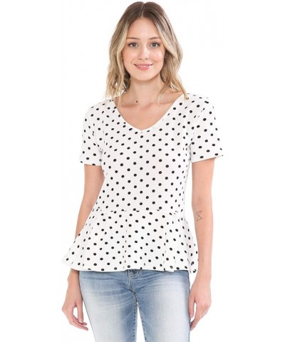 Women's Classic Stretchy Short Sleeve Flare Peplum Blouse Top with Plus Size Stt020_ivorypolkadot $13.56 Blouses