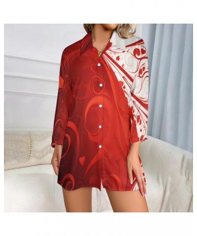 Womens Satin Night Gowns Long-Sleeved Button Down Printed Satin Casual Shirt Love10 $24.59 Sleep & Lounge