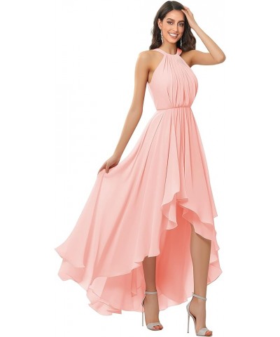 Women's Halter Chiffon Bridesmaid Dresses High Low for Wedding A-Line Pleated Formal Gown with Pockets Dusty Rose $31.34 Dresses