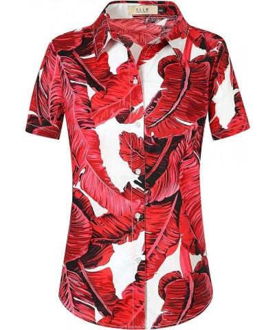 Womens Hawaiian Shirts Short Sleeve Blouses Casual Button Down Shirts for Women Red Pinapple $12.72 Blouses