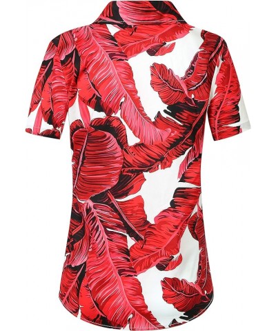 Womens Hawaiian Shirts Short Sleeve Blouses Casual Button Down Shirts for Women Red Pinapple $12.72 Blouses