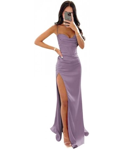 Women's Mermaid Satin Prom Dress with Slit Cowl Neck Long Bridesmaid Dresses Formal Evening Party Gown DN15 Wisteria $26.46 O...