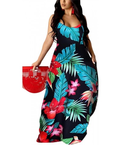 Women's Summer Plus Size Hawaiian Dresses Tie Dye Spaghetti Strap Maxi Dress Beach Boho Sundress Red&green $14.35 Dresses