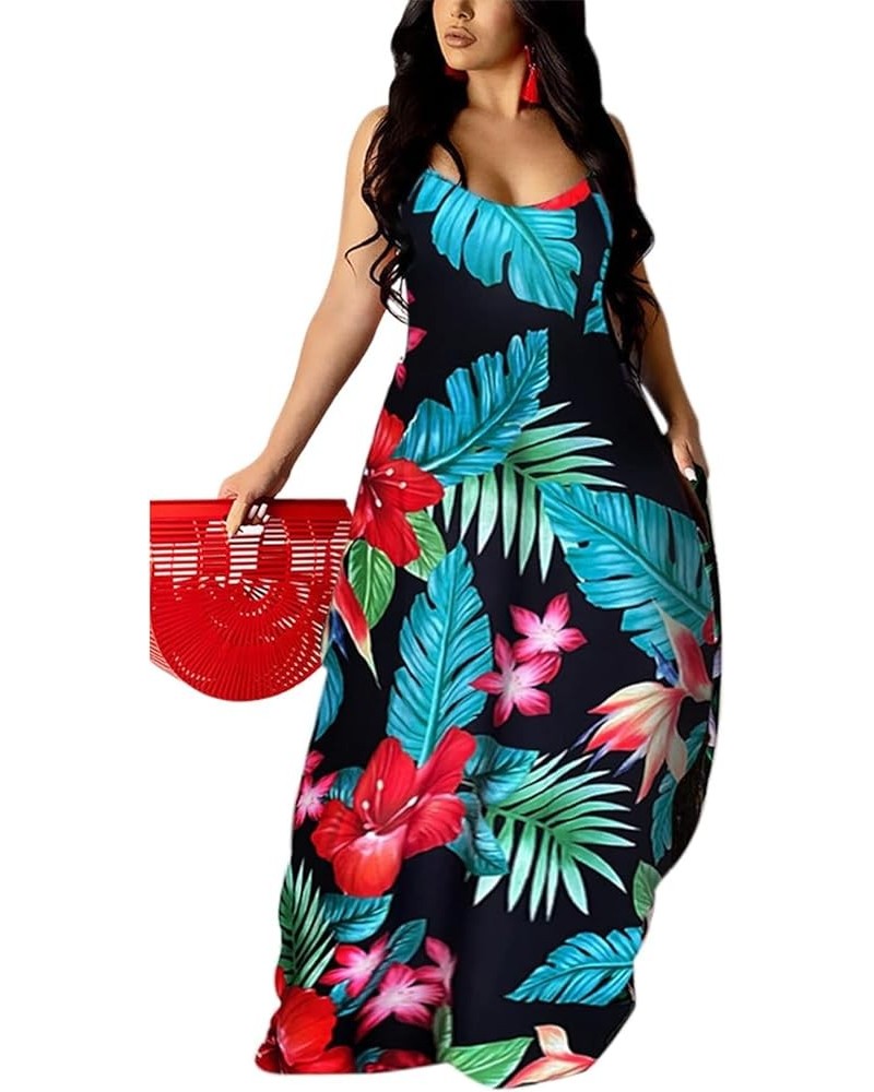 Women's Summer Plus Size Hawaiian Dresses Tie Dye Spaghetti Strap Maxi Dress Beach Boho Sundress Red&green $14.35 Dresses