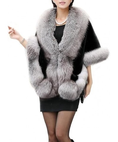 Women's Luxury Party Faux Fox Fur Long Shawl Cloak Cape for Winter Whiter A One Size B-dark Grey $28.61 Coats