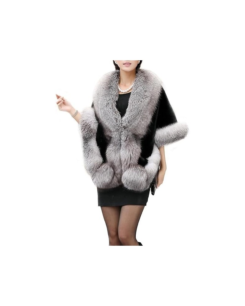 Women's Luxury Party Faux Fox Fur Long Shawl Cloak Cape for Winter Whiter A One Size B-dark Grey $28.61 Coats