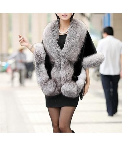 Women's Luxury Party Faux Fox Fur Long Shawl Cloak Cape for Winter Whiter A One Size B-dark Grey $28.61 Coats