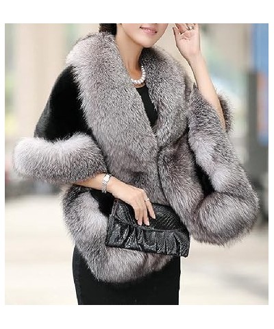 Women's Luxury Party Faux Fox Fur Long Shawl Cloak Cape for Winter Whiter A One Size B-dark Grey $28.61 Coats