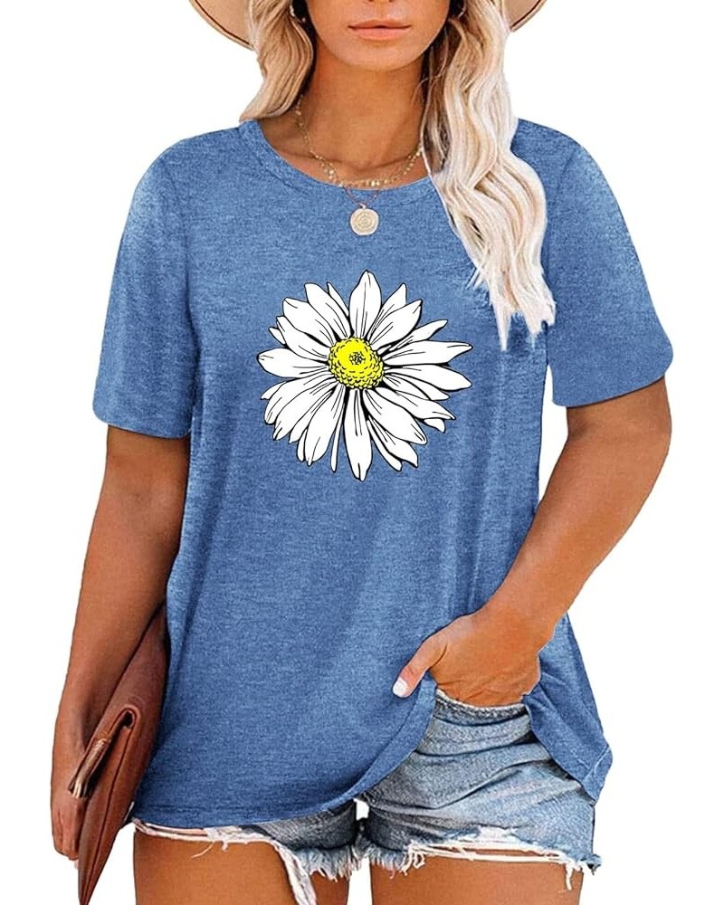 Women Plus Size Tops Daisy Graphic Tee Shirts Casual Cute Dandelion Tshirt Plus Size Clothes Tops A-blue 1 $8.24 Tops