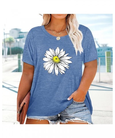 Women Plus Size Tops Daisy Graphic Tee Shirts Casual Cute Dandelion Tshirt Plus Size Clothes Tops A-blue 1 $8.24 Tops