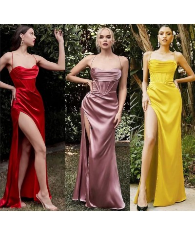 Women's Mermaid Satin Prom Dress with Slit Cowl Neck Long Bridesmaid Dresses Formal Evening Party Gown DN15 Wisteria $26.46 O...