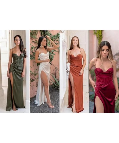 Women's Mermaid Satin Prom Dress with Slit Cowl Neck Long Bridesmaid Dresses Formal Evening Party Gown DN15 Wisteria $26.46 O...