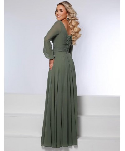 Chiffon Bridesmaid Dress for Wedding with Long Sleeve V Neck Formal Party Gown with Slit Black $35.99 Dresses