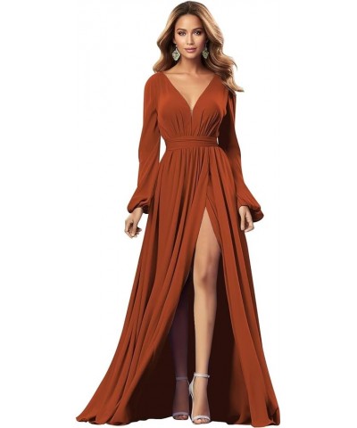 Chiffon Bridesmaid Dress for Wedding with Long Sleeve V Neck Formal Party Gown with Slit Black $35.99 Dresses