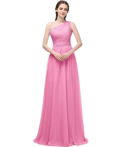 Women’s One Shoulder Chiffon Bridesmaid Dresses 2023 Long A-Line Simple Formal Wedding Dress for Guest Peach Pink $39.21 Dresses