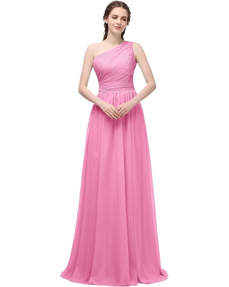 Women’s One Shoulder Chiffon Bridesmaid Dresses 2023 Long A-Line Simple Formal Wedding Dress for Guest Peach Pink $39.21 Dresses